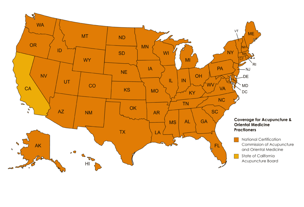 Map of US states that SEI offers CEs for acupuncture and oriental medicine practitioners
