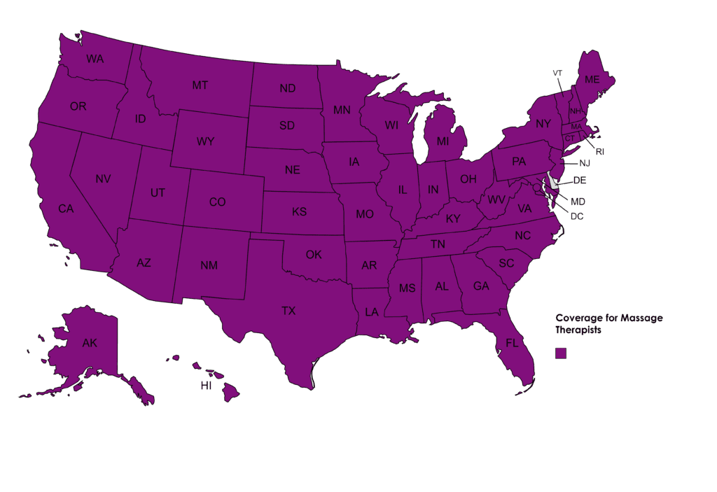 Map of US states that SEI offers CEs for massage therapists